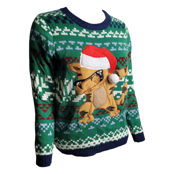 Holiday Time Women's Large Ugly Christmas Cat Sweater XMas Holiday Fair Isle - Picture 2 of 9